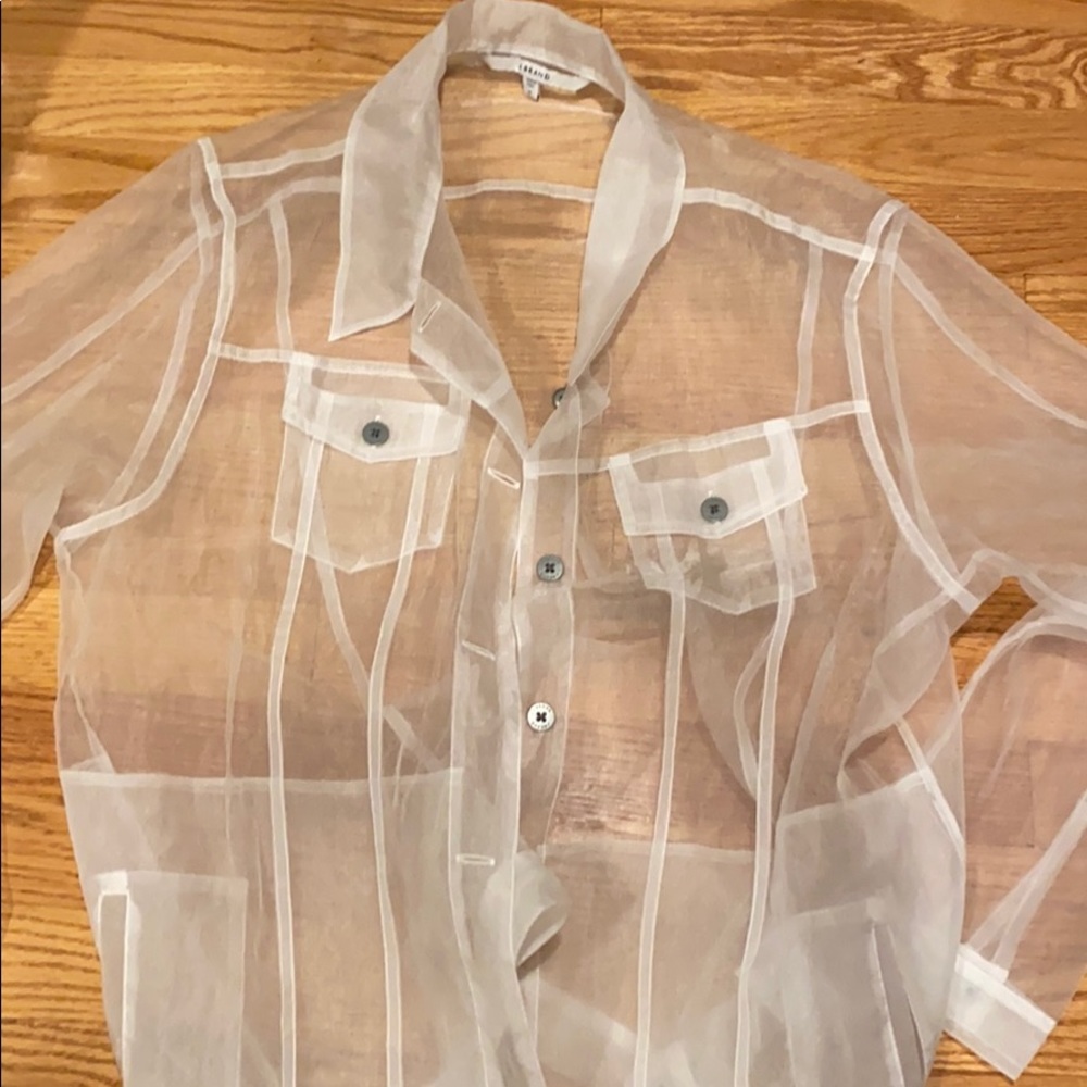 J Brand see through white mesh top